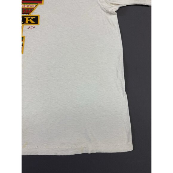 Vintage 90s New York NY Spell Out Art Logo Pattern Tribal White Shirt Short Heel - Picture 7 of 15